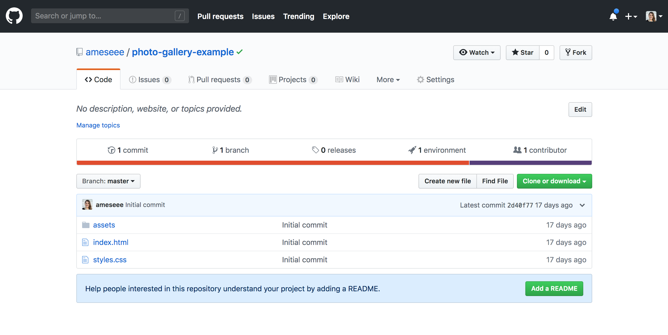 Screen shot of a repository page on GitHub